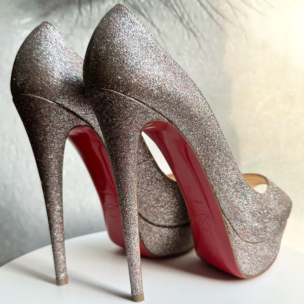 🌺 CHRISTIAN LOUBOUTIN🌺 Lady Peep 150 Glitter Pumps Size: 40 - Picture 10 of 15